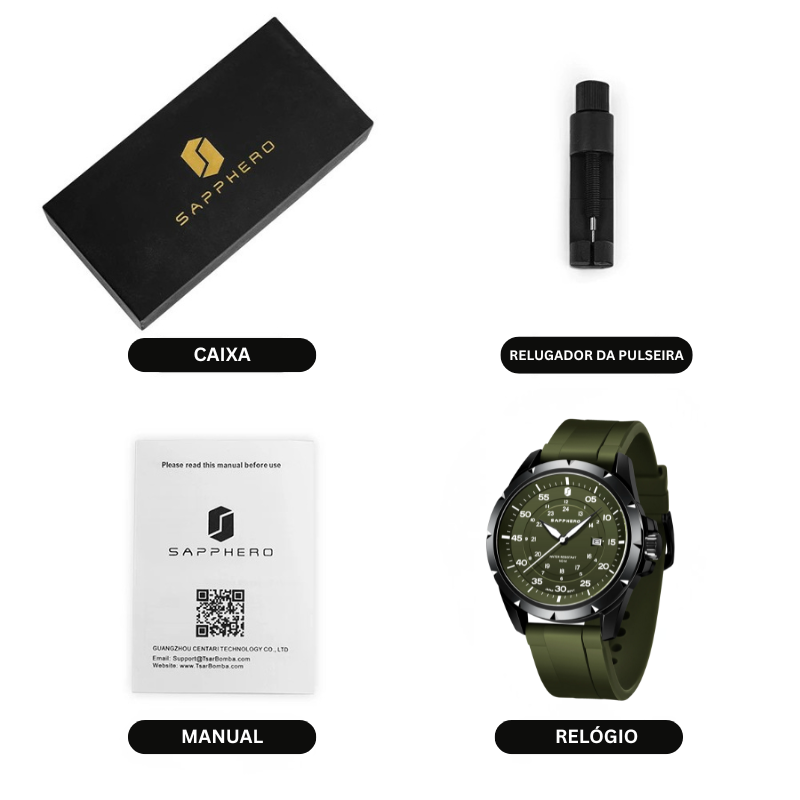 Relógio SAPPHERO SO2103 Verde Militar | Design Elegante e Resistente