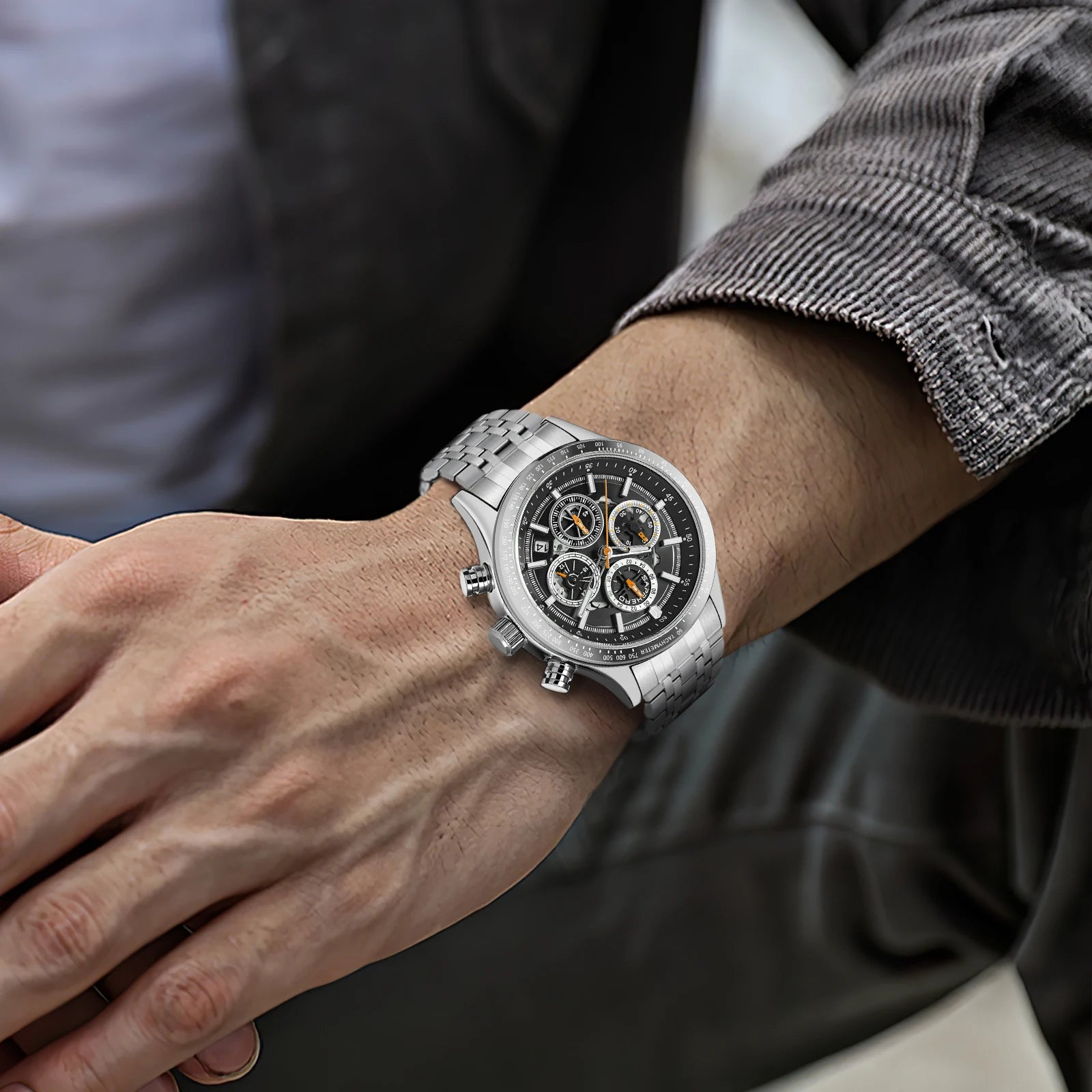 Sapphero moda masculina relógio de quartzo estilo mecânico 50m à prova dwaterproof água data cronógrafo relógio presente para homem
