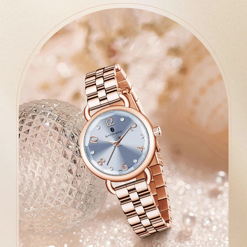Sapphero relógios femininos moda versátil relógio feminino luz luxo ultra-fino relógios femininos pulseiras de aço inoxidável relógio de presente