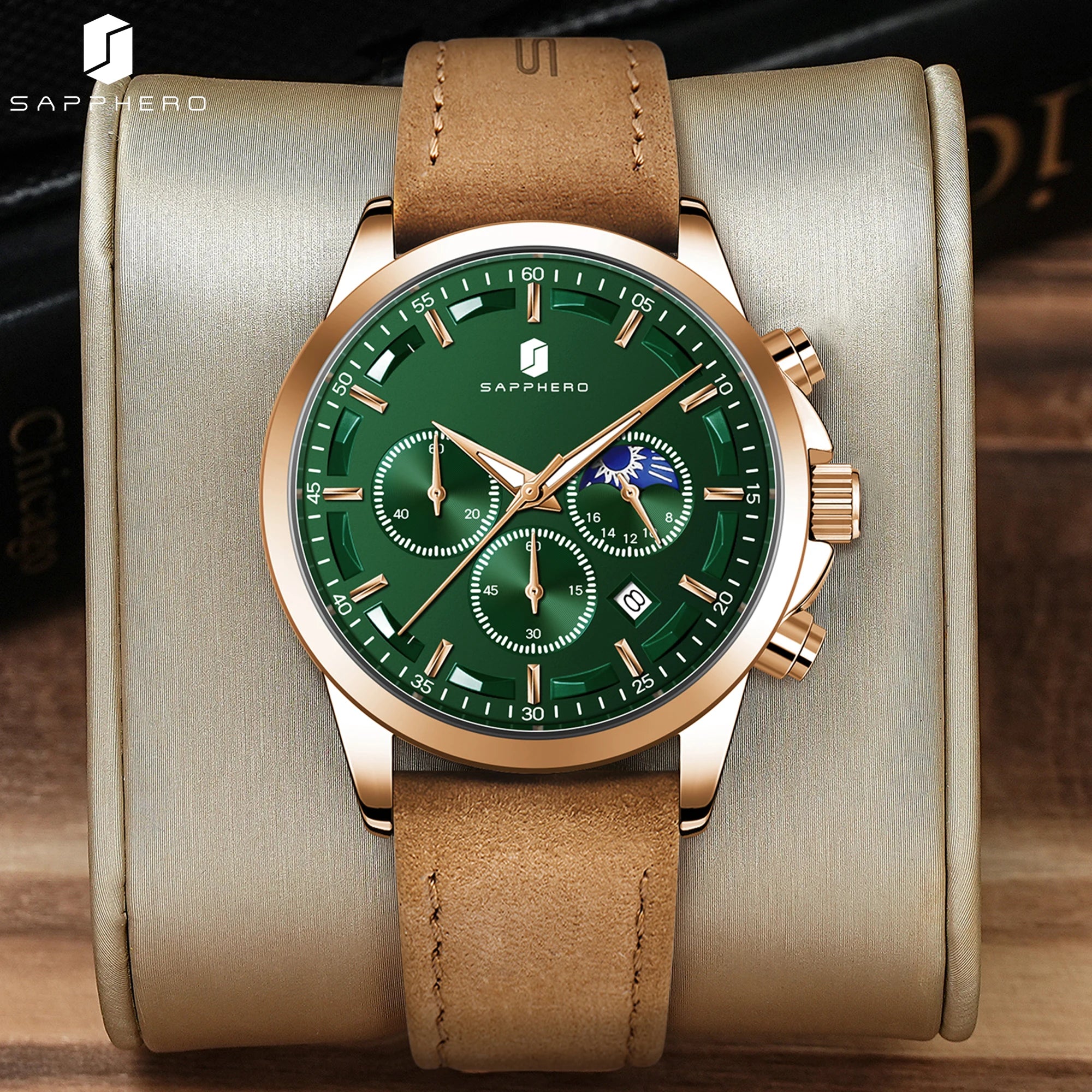 Sapphero relógios de negócios masculinos pulseira de couro esportes casual quartzo relógio masculino clássico à prova dwaterproof água 5atm relógio de pulso