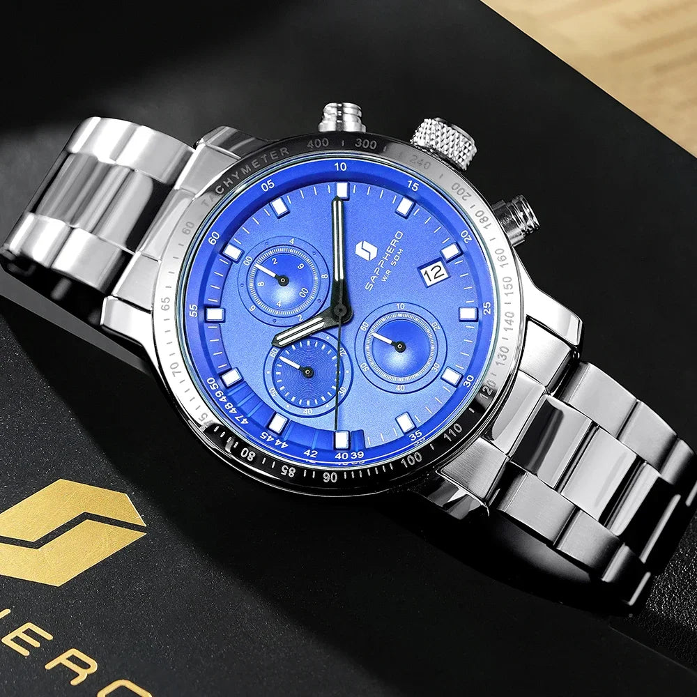 Sapphero relógio de negócios data relógio de pulso masculino simples relógios de aço inoxidável 50m à prova dwaterproof água 2025 nova moda presentes masculinos