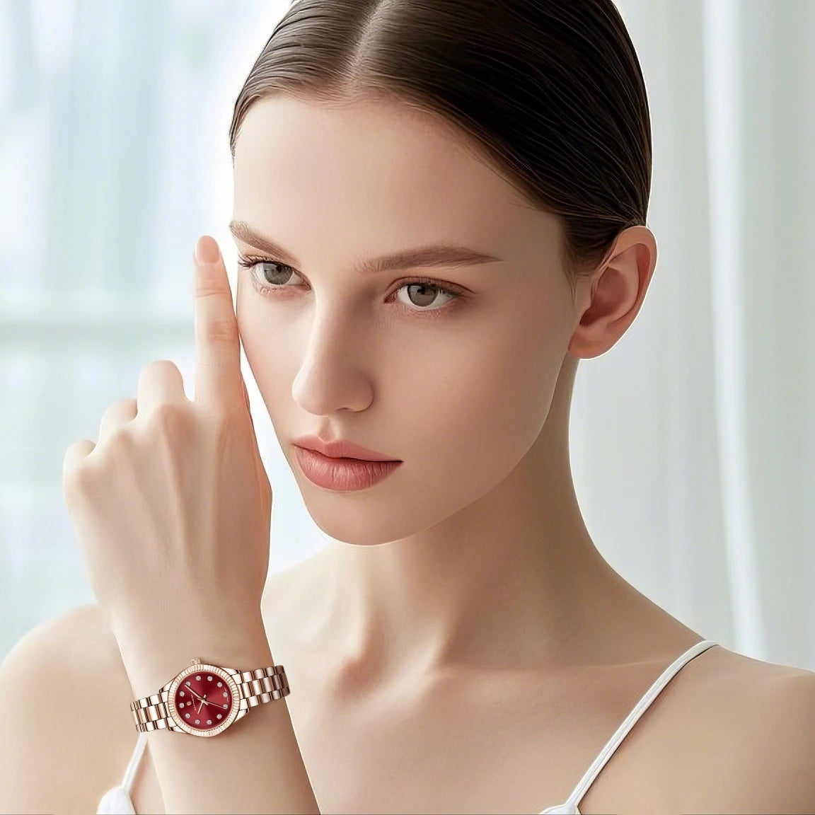 Sapphero elegante relógio de quartzo feminino movimento japão 5atm à prova dwaterproof água luxo rosa ouro relógio feminino luz luxo relógio feminino