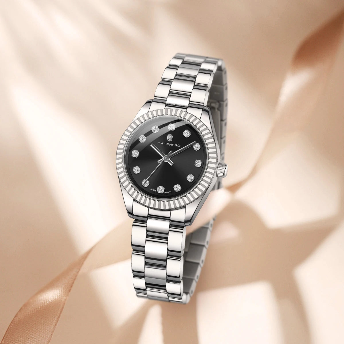 Sapphero elegante relógio de quartzo feminino movimento japão 5atm à prova dwaterproof água luxo rosa ouro relógio feminino luz luxo relógio feminino