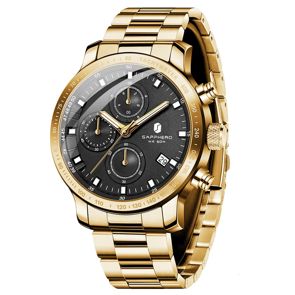 Sapphero relógio de negócios data relógio de pulso masculino simples relógios de aço inoxidável 50m à prova dwaterproof água 2025 nova moda presentes masculinos
