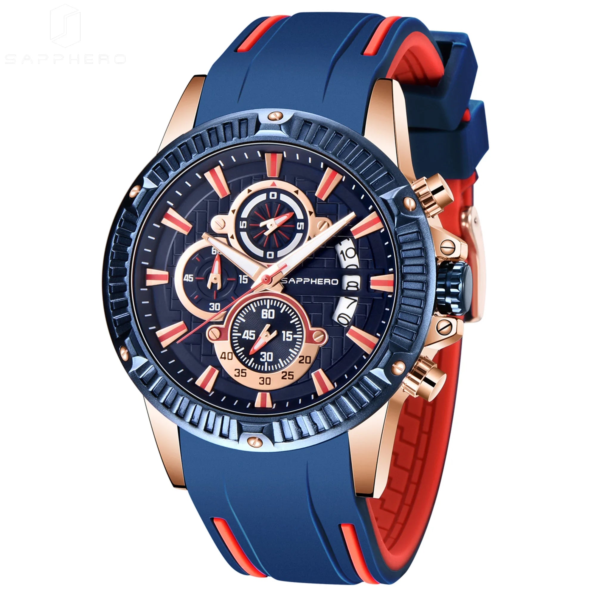 Sapphero relógio de quartzo masculino, relógio esportivo à prova d'água com pulseira de silicone, relógio militar de marca de luxo, presente, relógio preciso