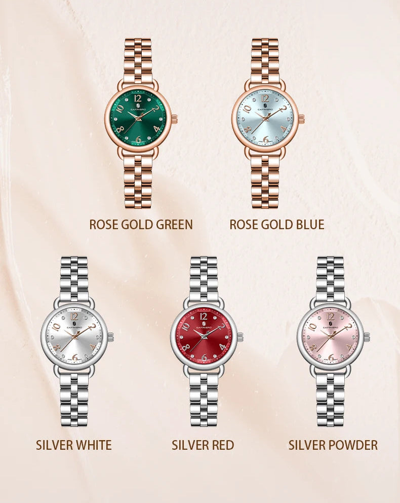 Sapphero relógios femininos moda versátil relógio feminino luz luxo ultra-fino relógios femininos pulseiras de aço inoxidável relógio de presente