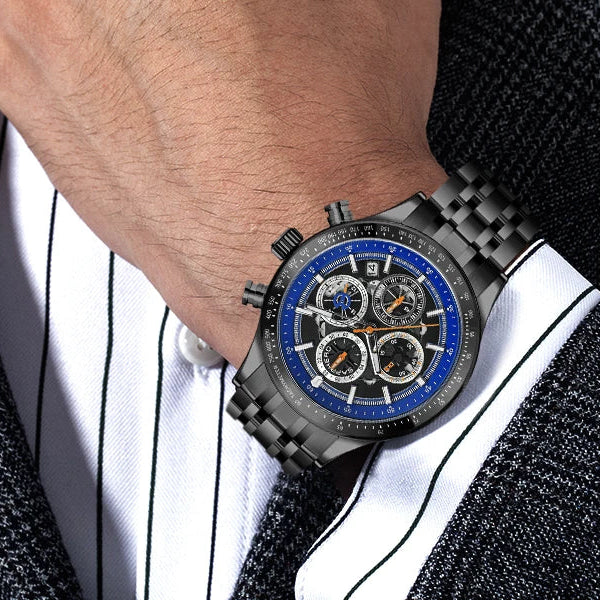 Sapphero moda masculina relógio de quartzo estilo mecânico 50m à prova dwaterproof água data cronógrafo relógio presente para homem