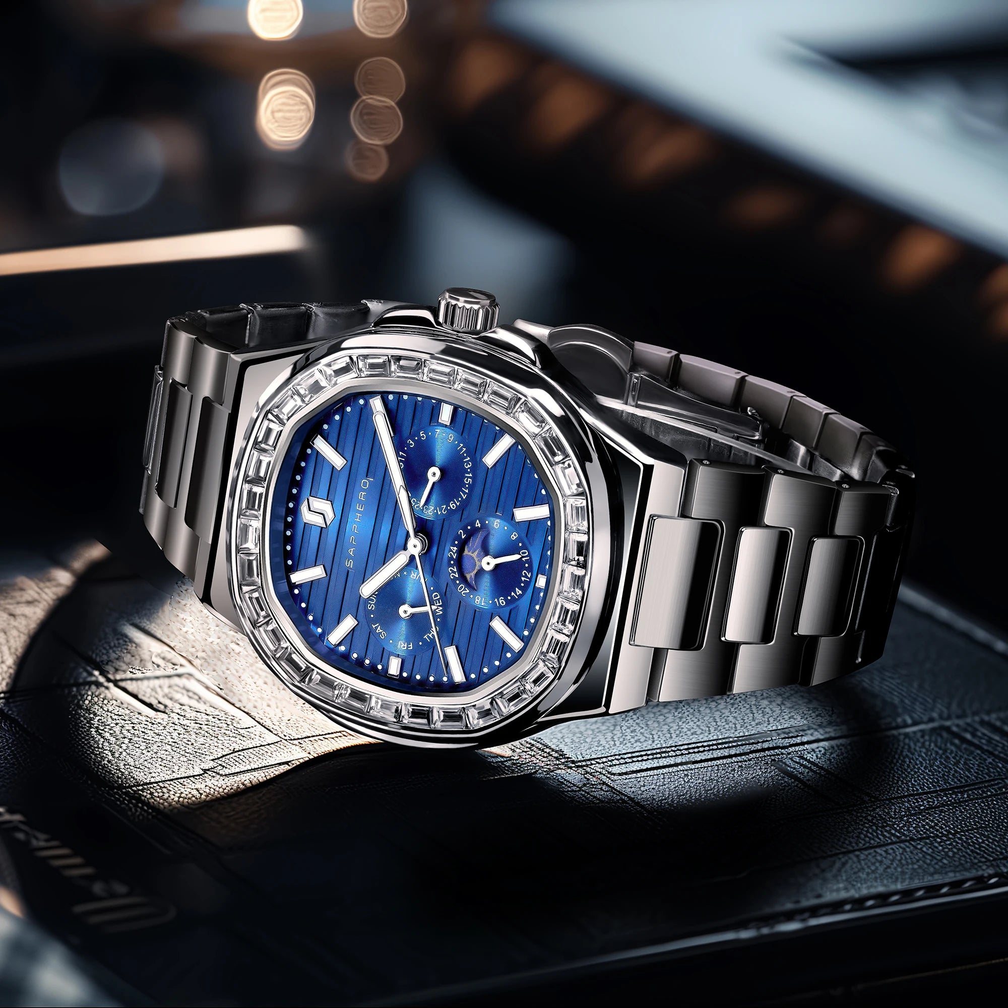 SAPPHERO Relógios masculinos moda relógios de quartzo relógios de aço inoxidável para homens presentes de luxo