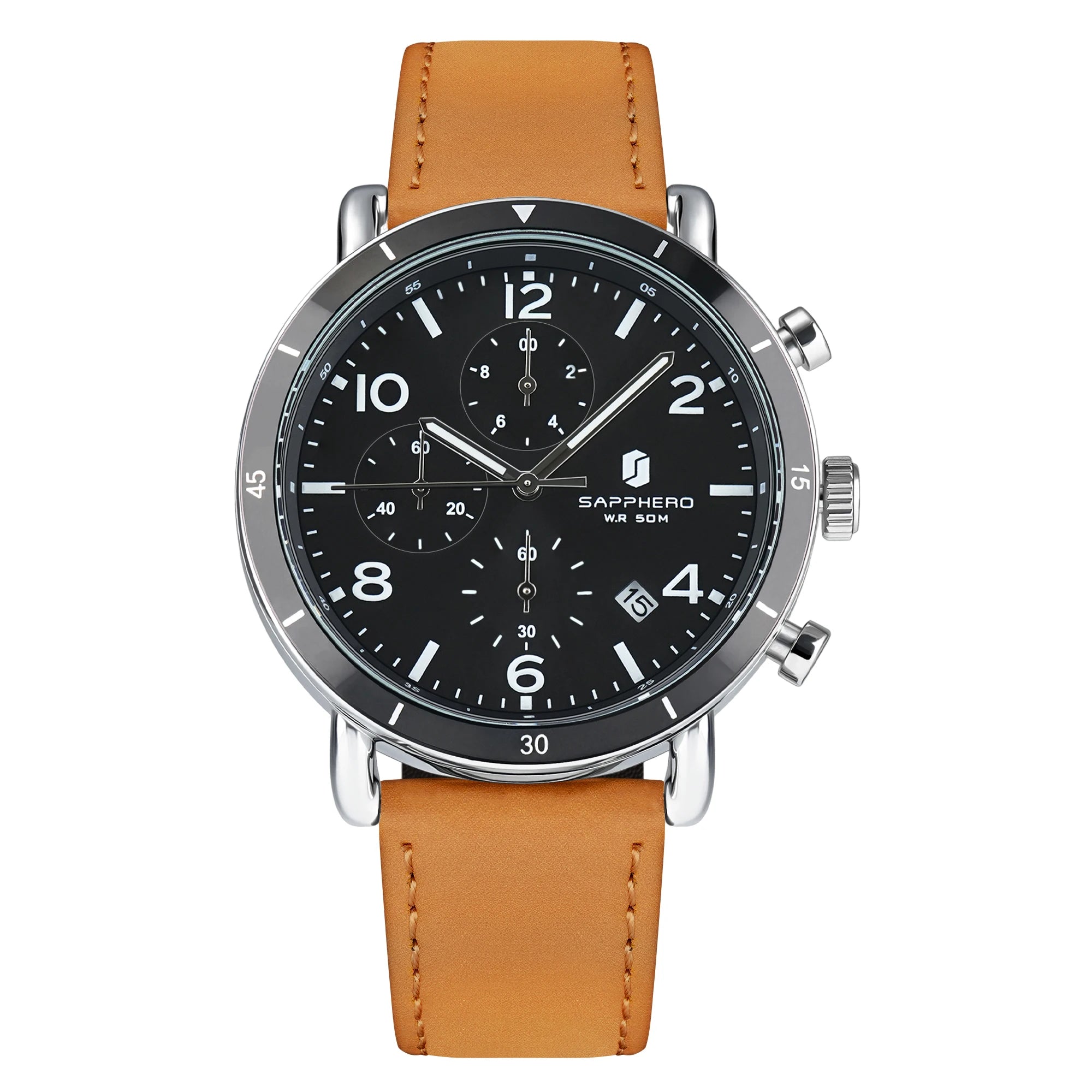 Sapphero clássico negócios quartzo relógio masculino 5atm à prova dwaterproof água caixa de presente conjunto 42mm grande mostrador data função relógio de pulso