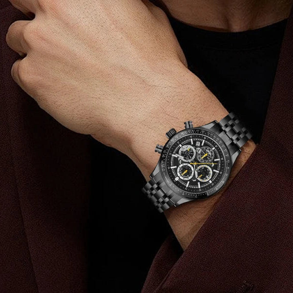 Sapphero moda masculina relógio de quartzo estilo mecânico 50m à prova dwaterproof água data cronógrafo relógio presente para homem