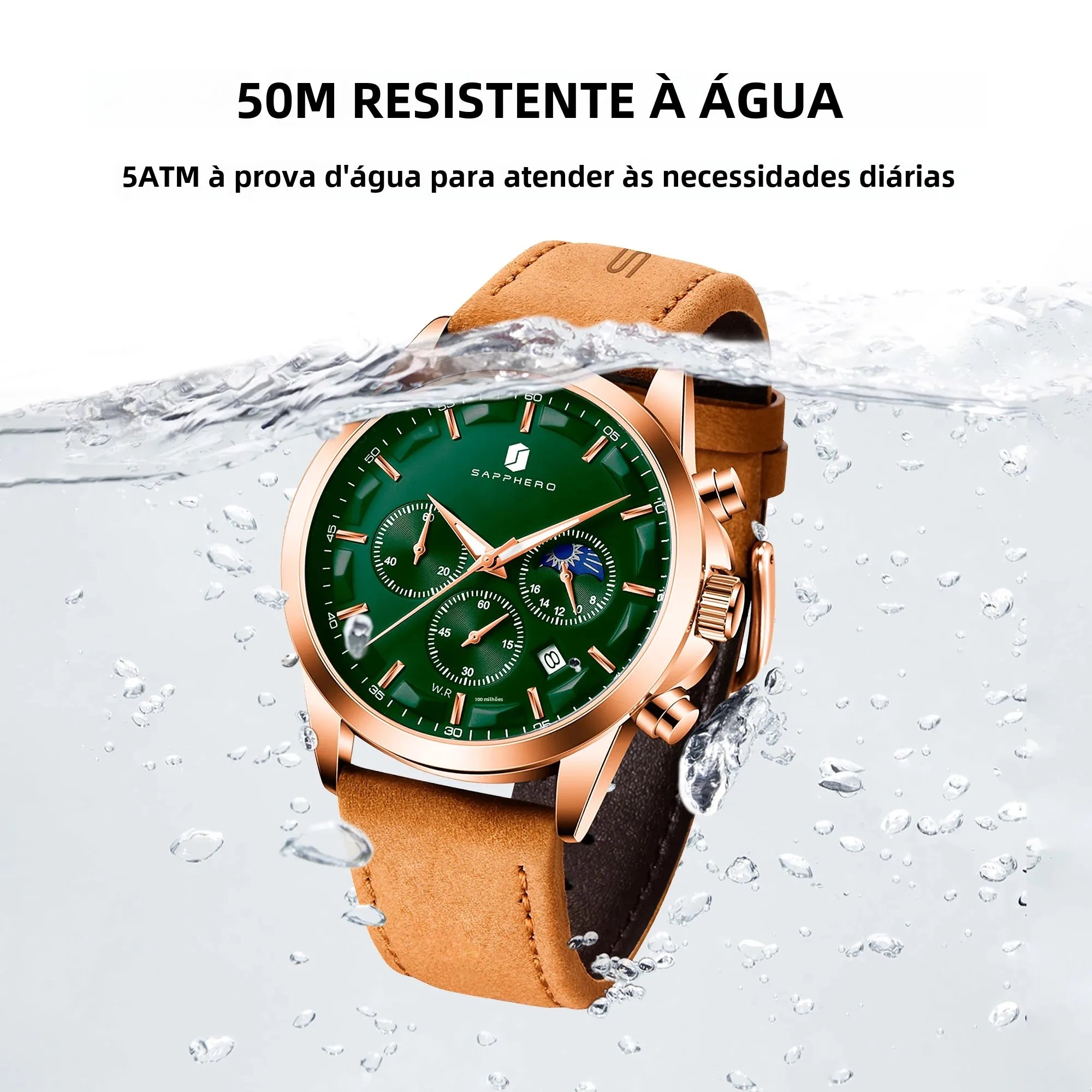Sapphero relógios de negócios masculinos pulseira de couro esportes casual quartzo relógio masculino clássico à prova dwaterproof água 5atm relógio de pulso