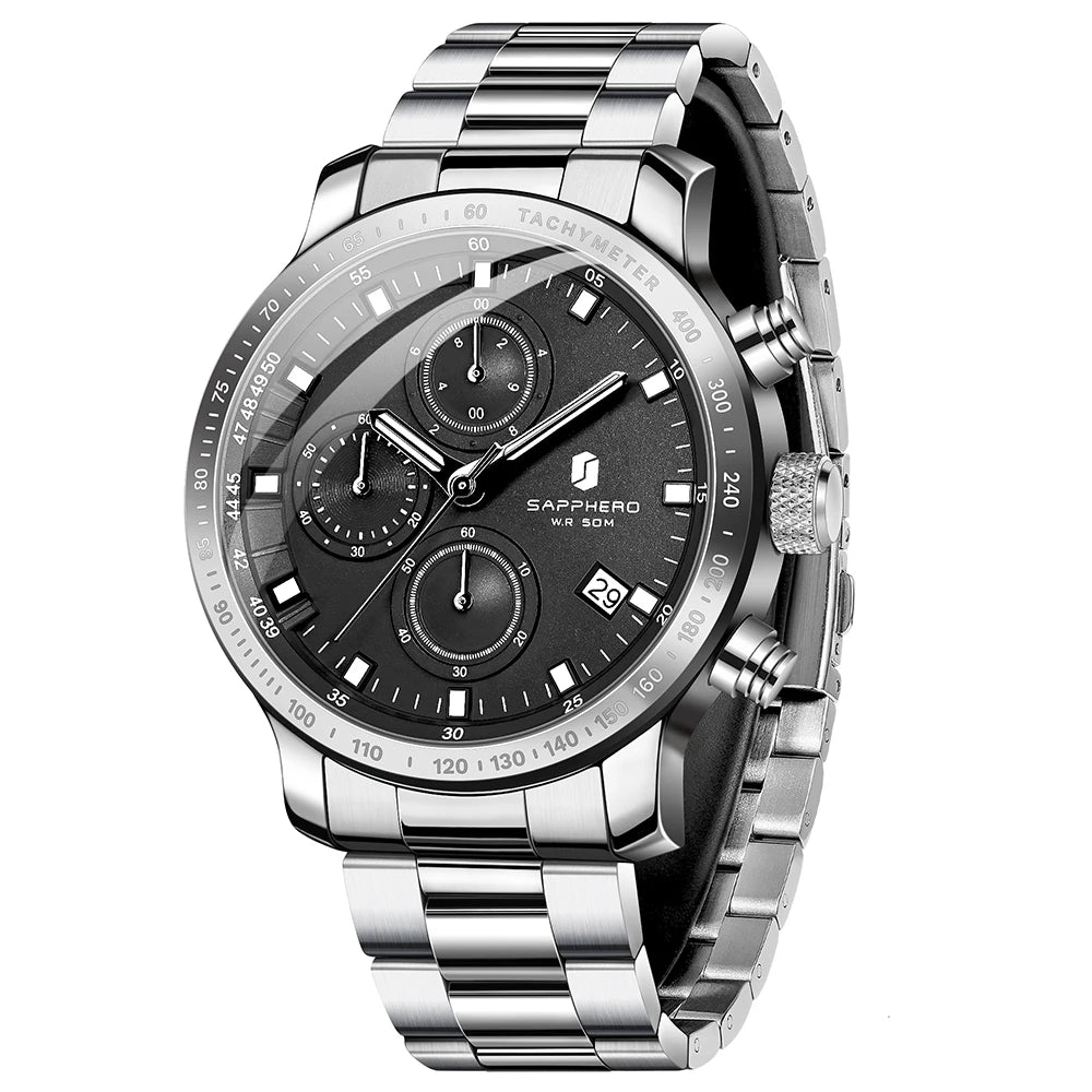 Sapphero relógio de negócios data relógio de pulso masculino simples relógios de aço inoxidável 50m à prova dwaterproof água 2025 nova moda presentes masculinos