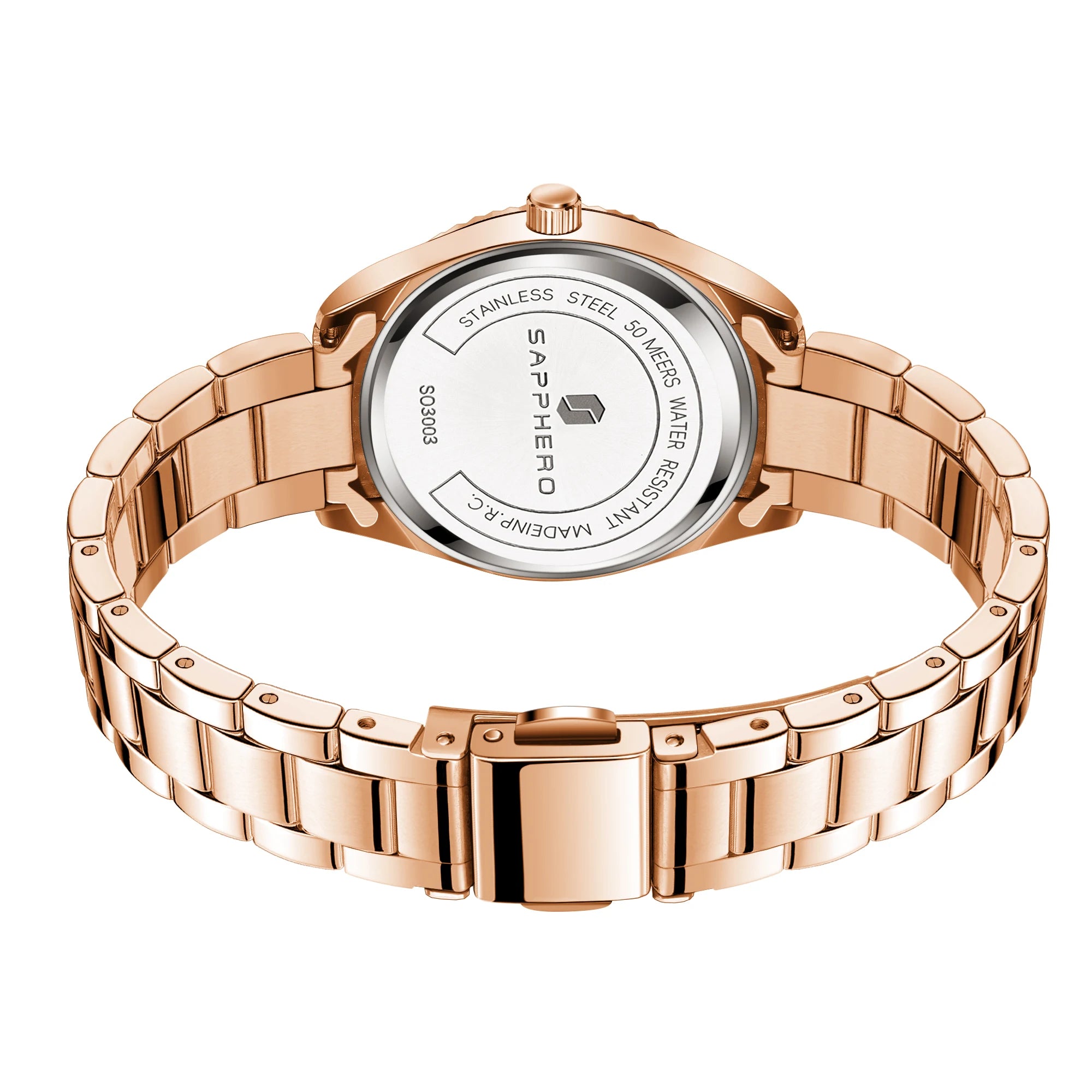 Sapphero elegante relógio de quartzo feminino movimento japão 5atm à prova dwaterproof água luxo rosa ouro relógio feminino luz luxo relógio feminino