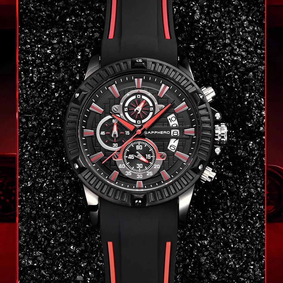 Sapphero relógio de quartzo masculino, relógio esportivo à prova d'água com pulseira de silicone, relógio militar de marca de luxo, presente, relógio preciso