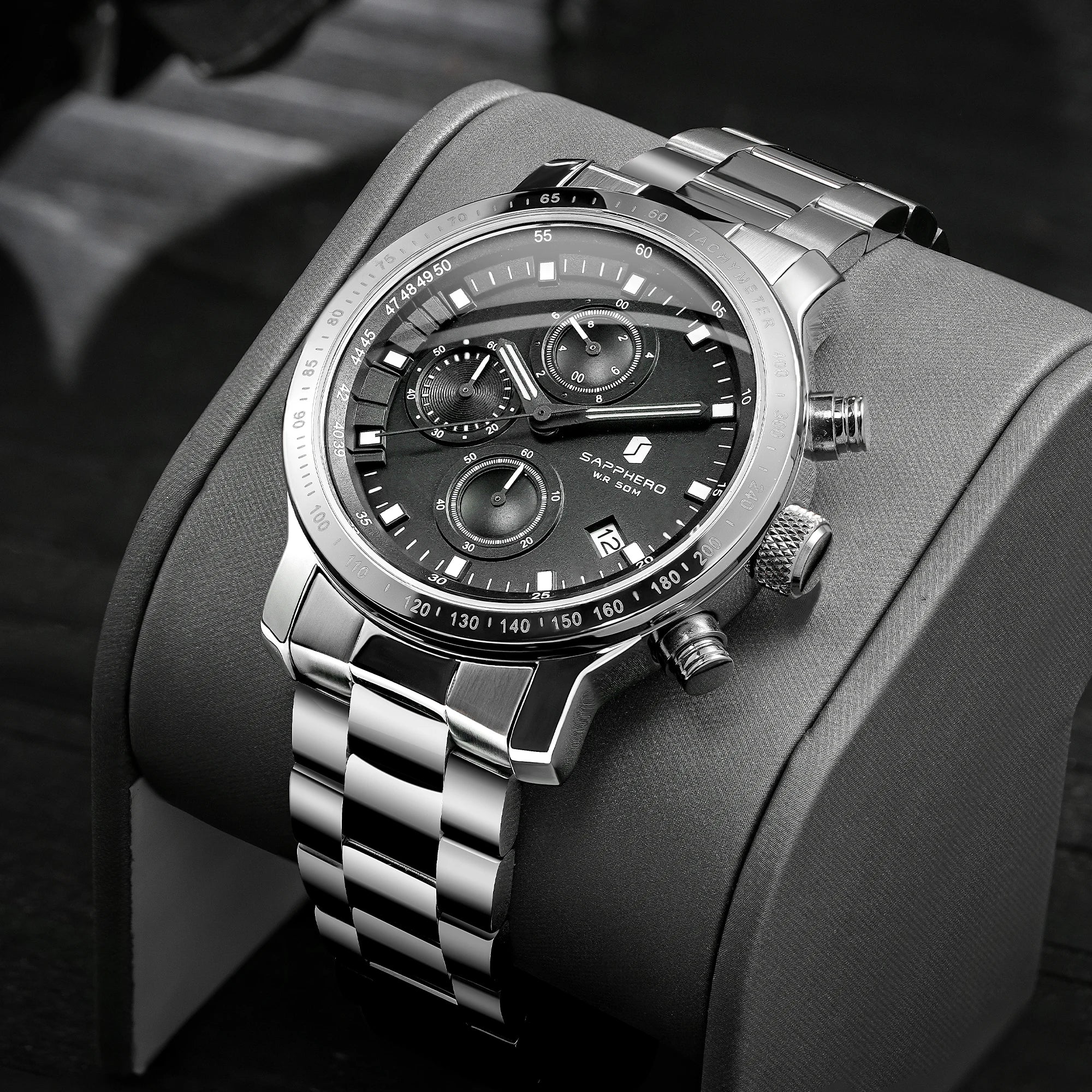 Sapphero relógio de negócios data relógio de pulso masculino simples relógios de aço inoxidável 50m à prova dwaterproof água 2025 nova moda presentes masculinos