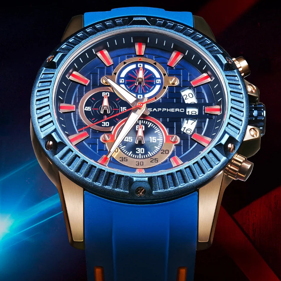 Sapphero relógio de quartzo masculino, relógio esportivo à prova d'água com pulseira de silicone, relógio militar de marca de luxo, presente, relógio preciso