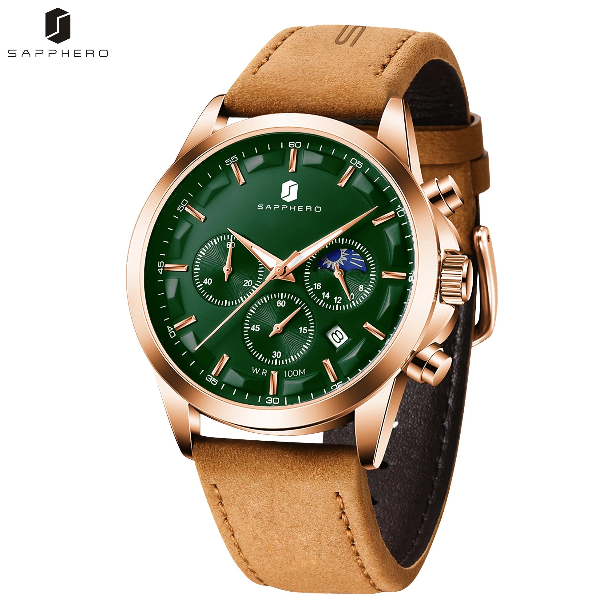 Sapphero relógios de negócios masculinos pulseira de couro esportes casual quartzo relógio masculino clássico à prova dwaterproof água 5atm relógio de pulso