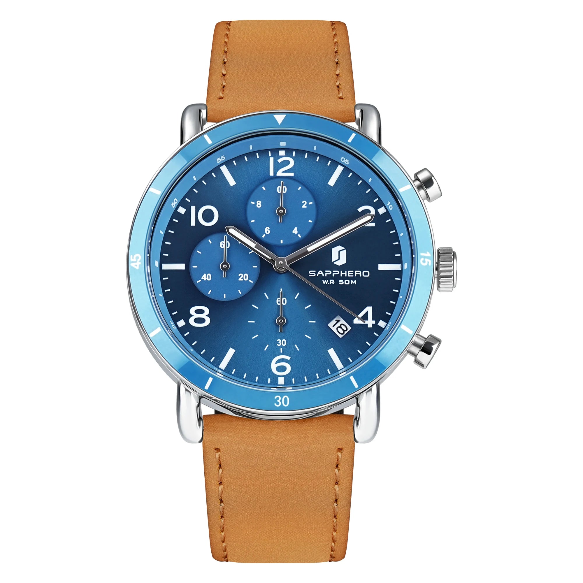 Sapphero clássico negócios quartzo relógio masculino 5atm à prova dwaterproof água caixa de presente conjunto 42mm grande mostrador data função relógio de pulso