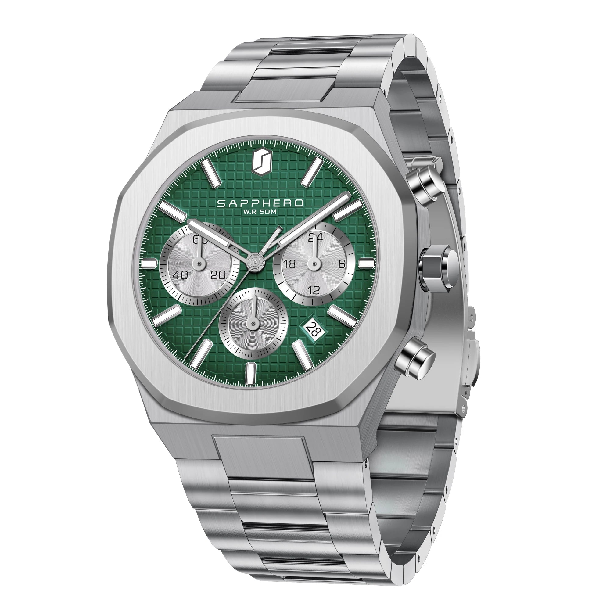 Sapphero relógio masculino de aço inoxidável à prova dwaterproof água relógio masculino cronógrafo relógio de negócios melhor presente