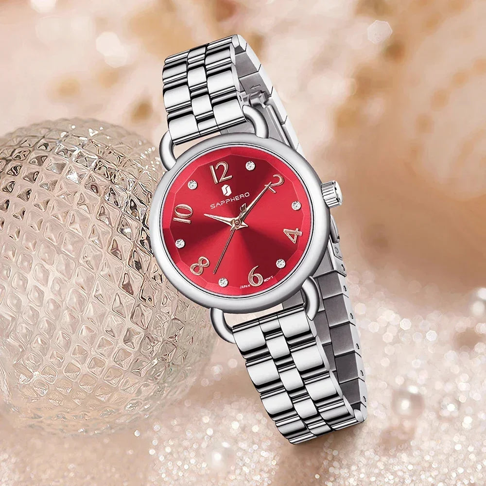 Sapphero relógios femininos moda versátil relógio feminino luz luxo ultra-fino relógios femininos pulseiras de aço inoxidável relógio de presente