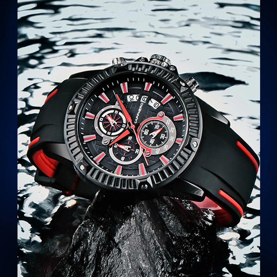 Sapphero relógio de quartzo masculino, relógio esportivo à prova d'água com pulseira de silicone, relógio militar de marca de luxo, presente, relógio preciso