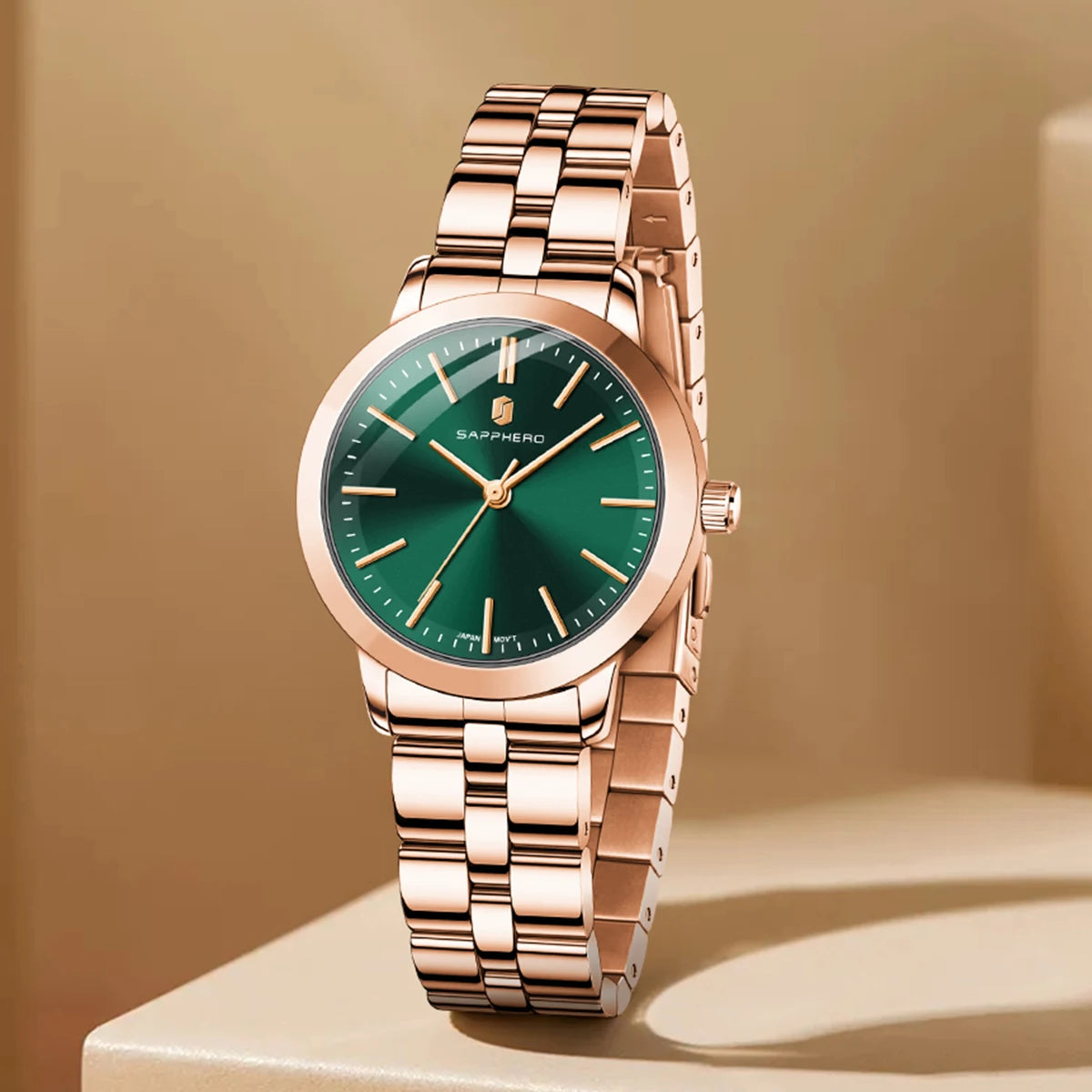 Sapphero elegante relógio feminino japão movimento à prova dwaterproof água relógio de presente do feriado relógio de pulso esportivo pulseira de aço inoxidável