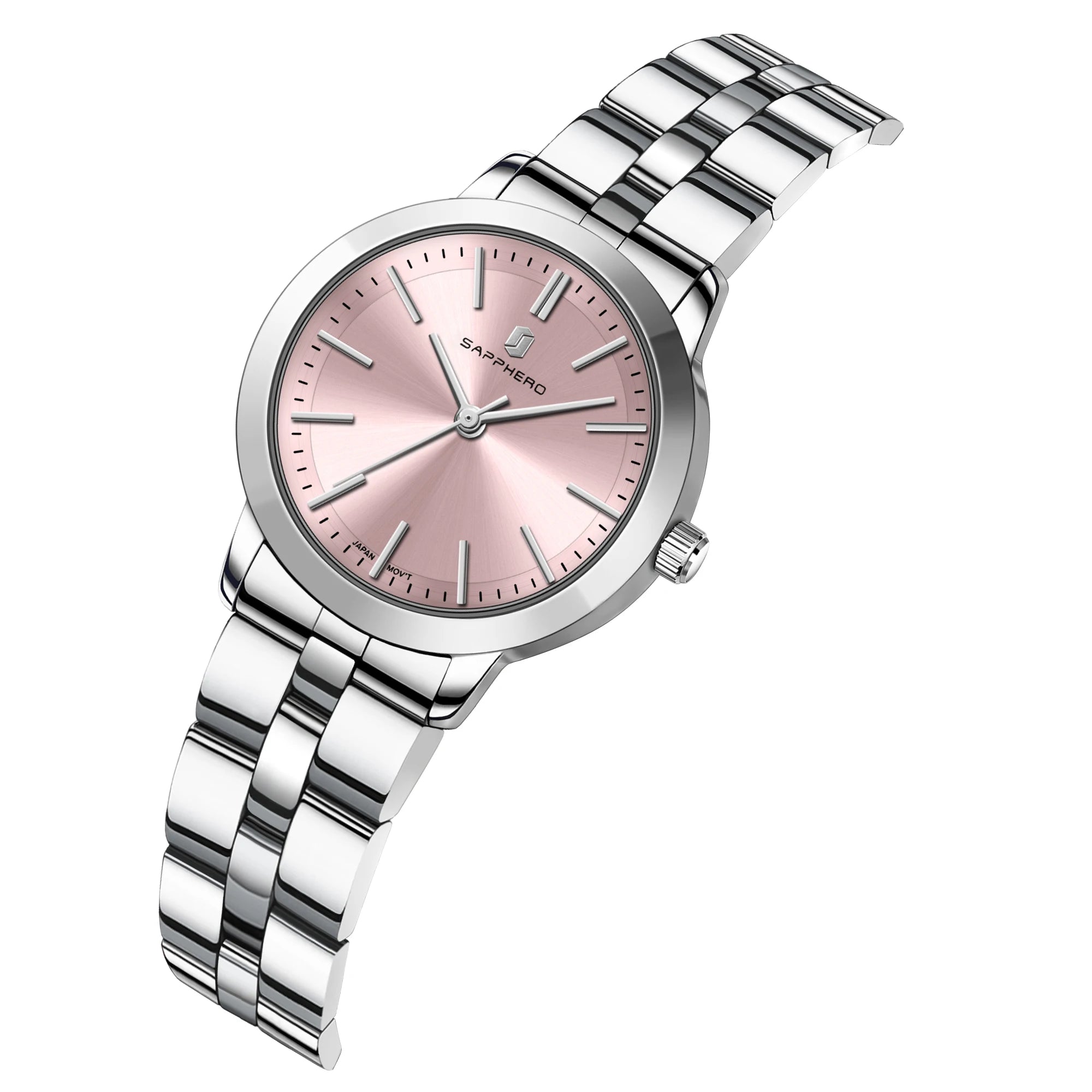 Sapphero elegante relógio feminino japão movimento à prova dwaterproof água relógio de presente do feriado relógio de pulso esportivo pulseira de aço inoxidável