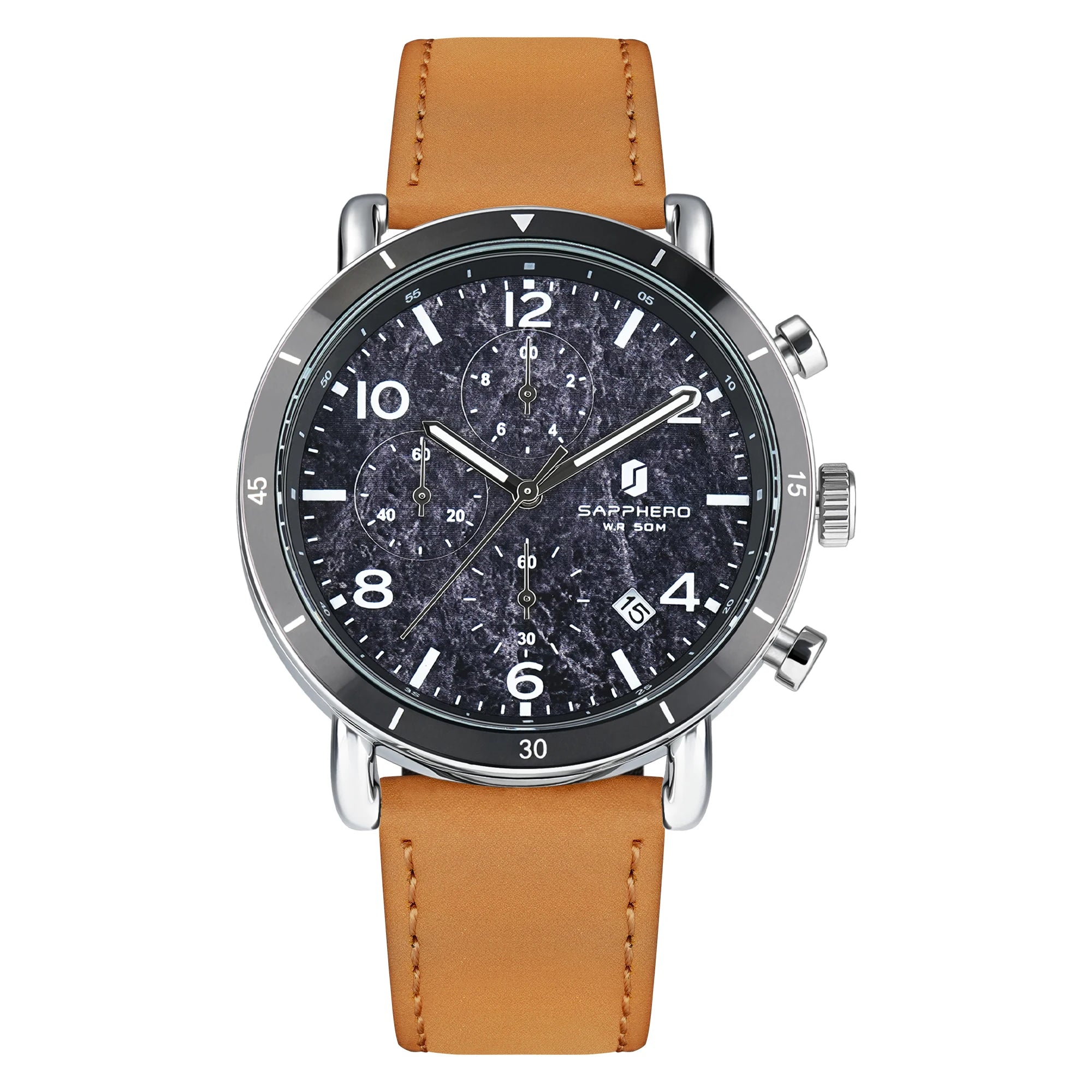 Sapphero clássico negócios quartzo relógio masculino 5atm à prova dwaterproof água caixa de presente conjunto 42mm grande mostrador data função relógio de pulso