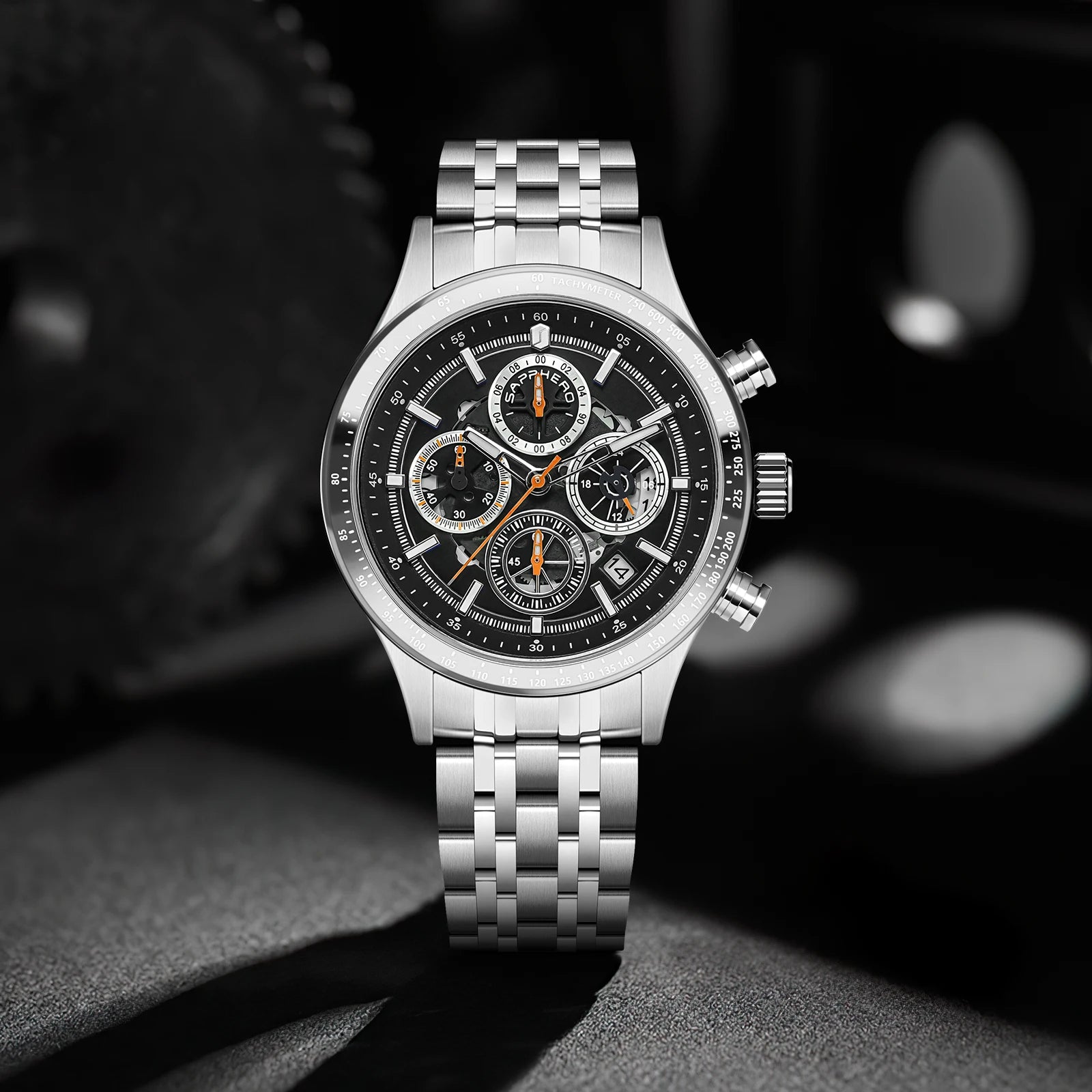 Sapphero moda masculina relógio de quartzo estilo mecânico 50m à prova dwaterproof água data cronógrafo relógio presente para homem