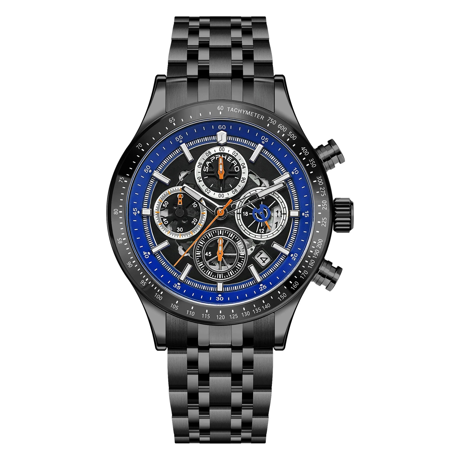 Sapphero moda masculina relógio de quartzo estilo mecânico 50m à prova dwaterproof água data cronógrafo relógio presente para homem