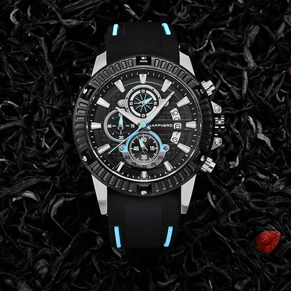 Sapphero relógio de quartzo masculino, relógio esportivo à prova d'água com pulseira de silicone, relógio militar de marca de luxo, presente, relógio preciso