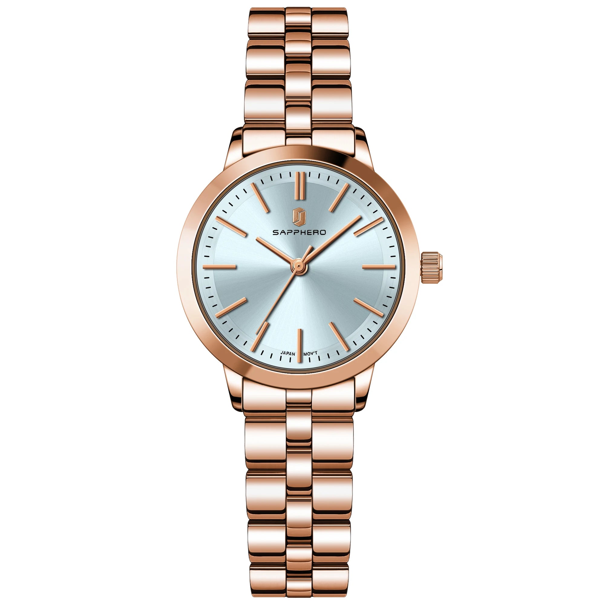 Sapphero elegante relógio feminino japão movimento à prova dwaterproof água relógio de presente do feriado relógio de pulso esportivo pulseira de aço inoxidável