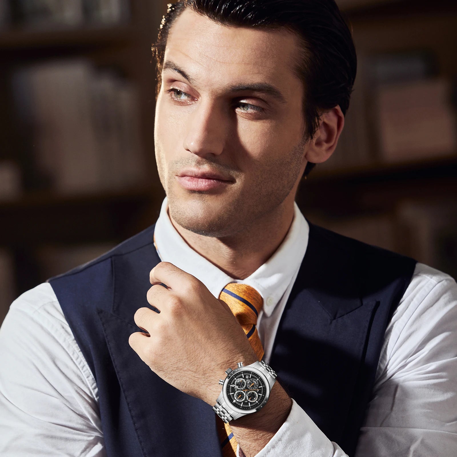Sapphero moda masculina relógio de quartzo estilo mecânico 50m à prova dwaterproof água data cronógrafo relógio presente para homem