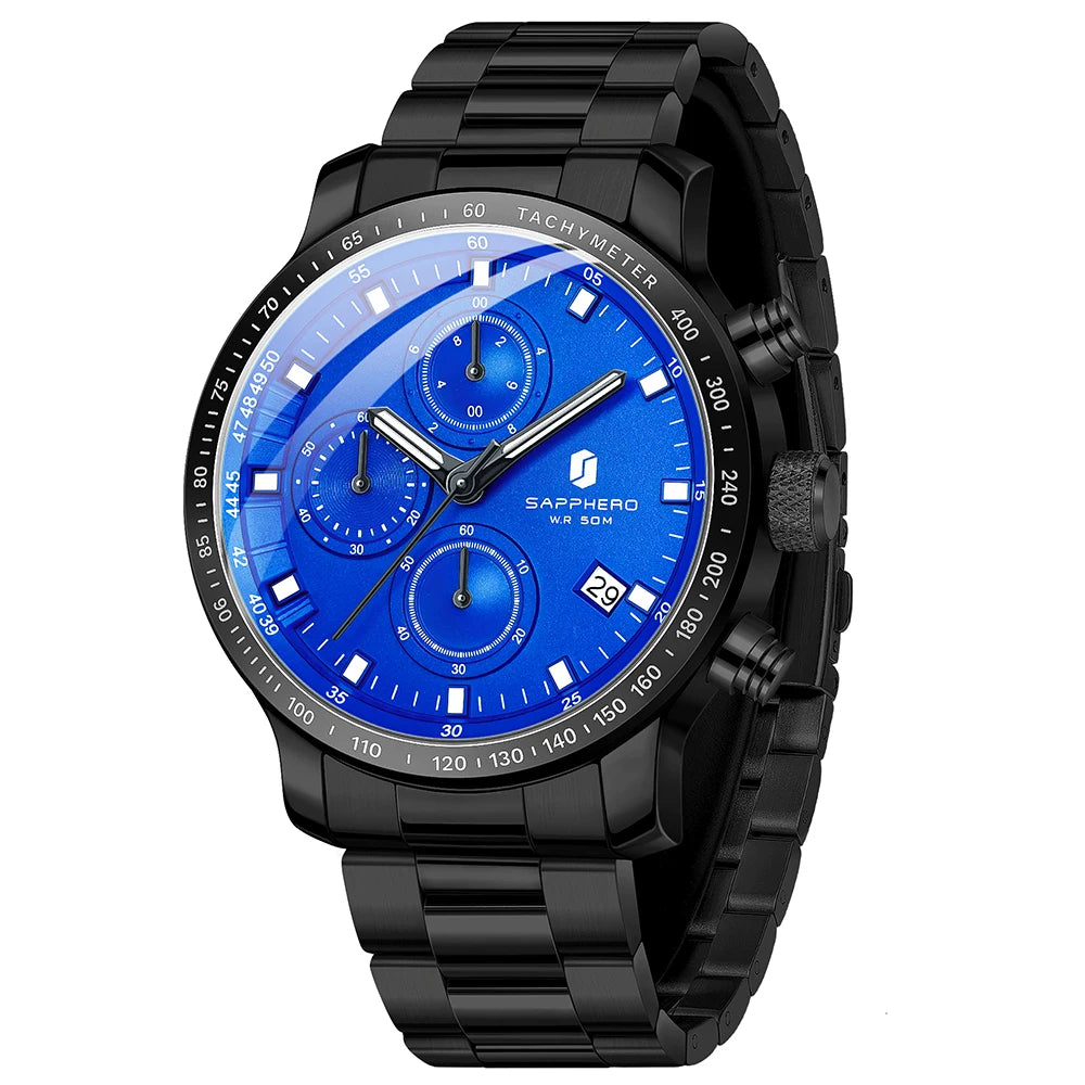 Sapphero relógio de negócios data relógio de pulso masculino simples relógios de aço inoxidável 50m à prova dwaterproof água 2025 nova moda presentes masculinos