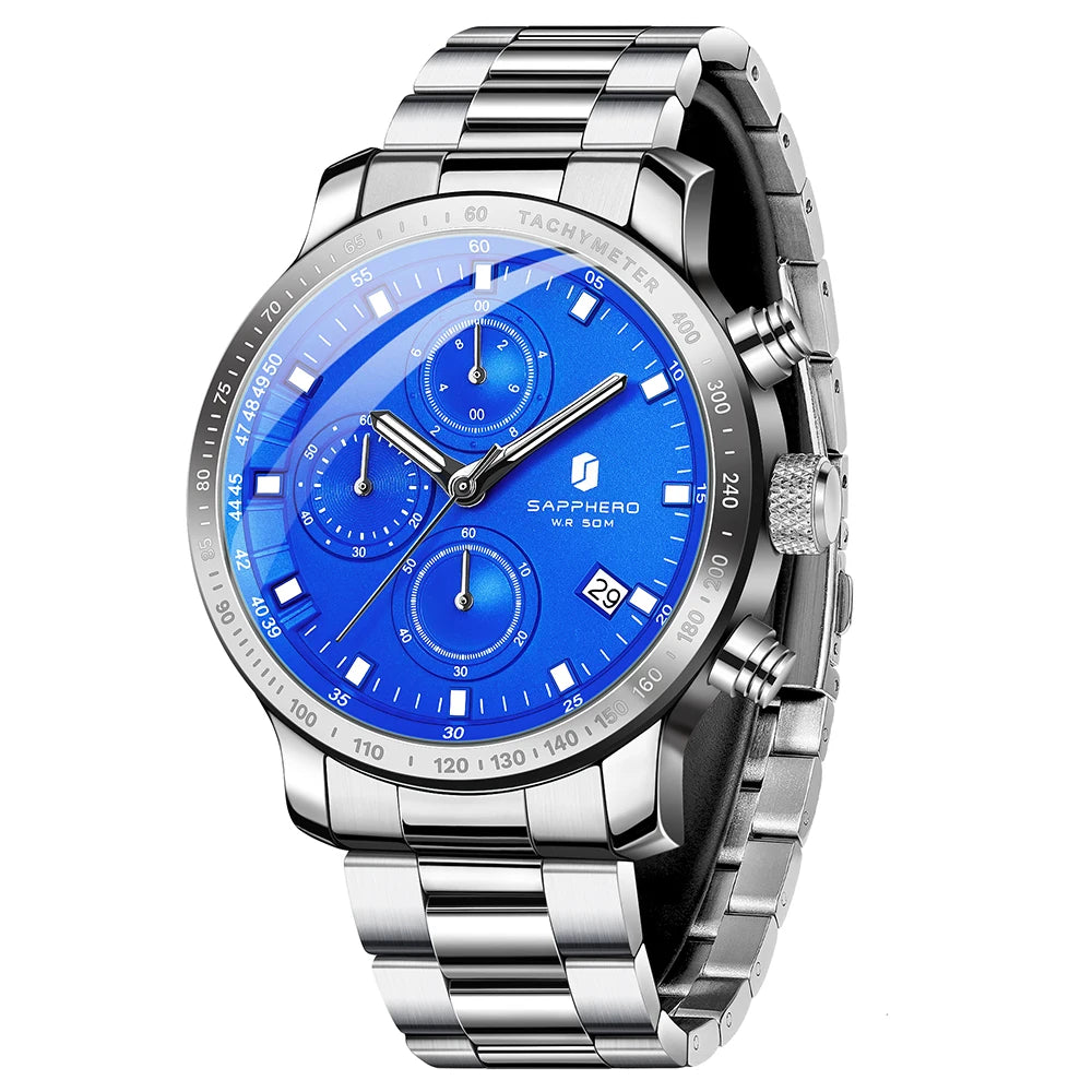 Sapphero relógio de negócios data relógio de pulso masculino simples relógios de aço inoxidável 50m à prova dwaterproof água 2025 nova moda presentes masculinos