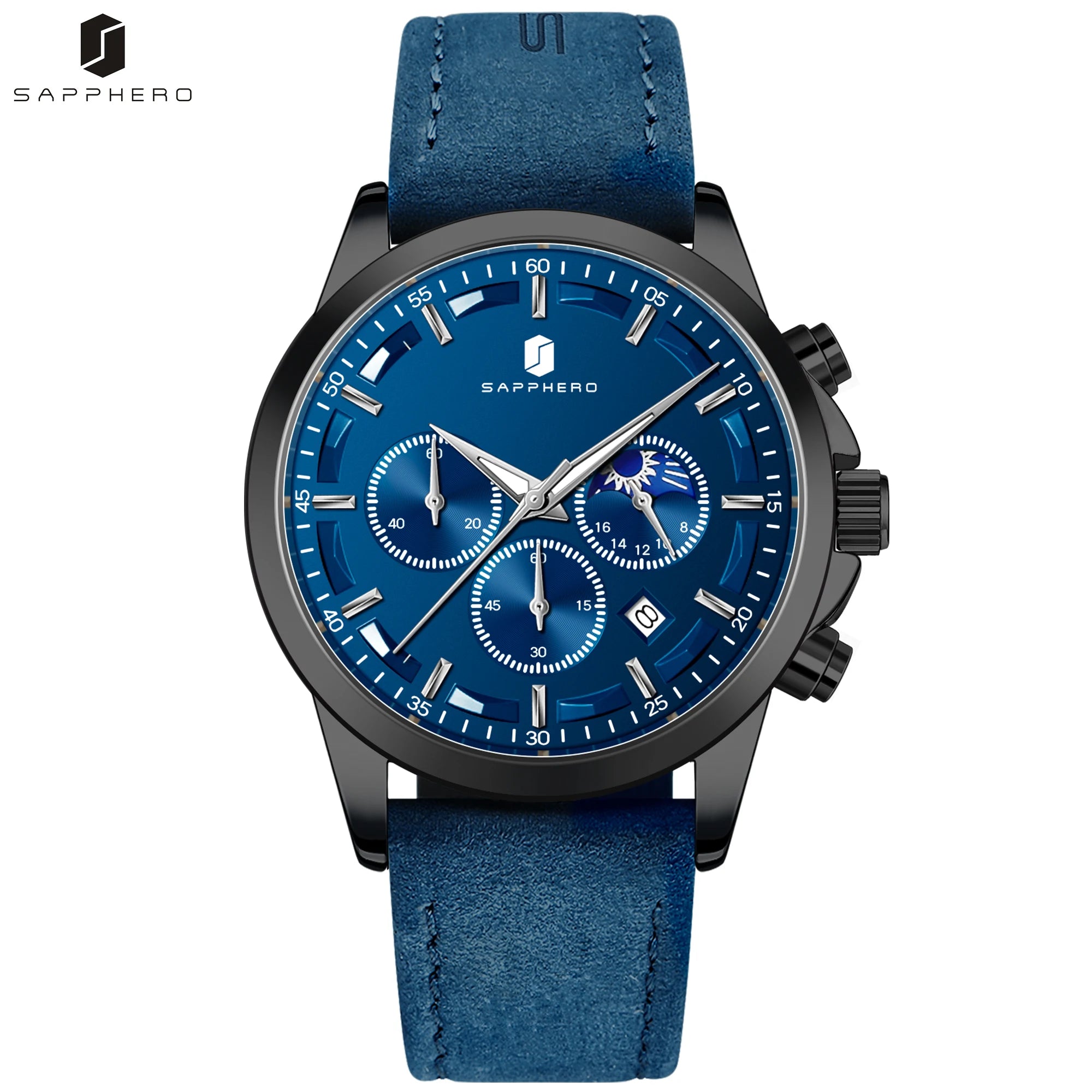 Sapphero relógios de negócios masculinos pulseira de couro esportes casual quartzo relógio masculino clássico à prova dwaterproof água 5atm relógio de pulso