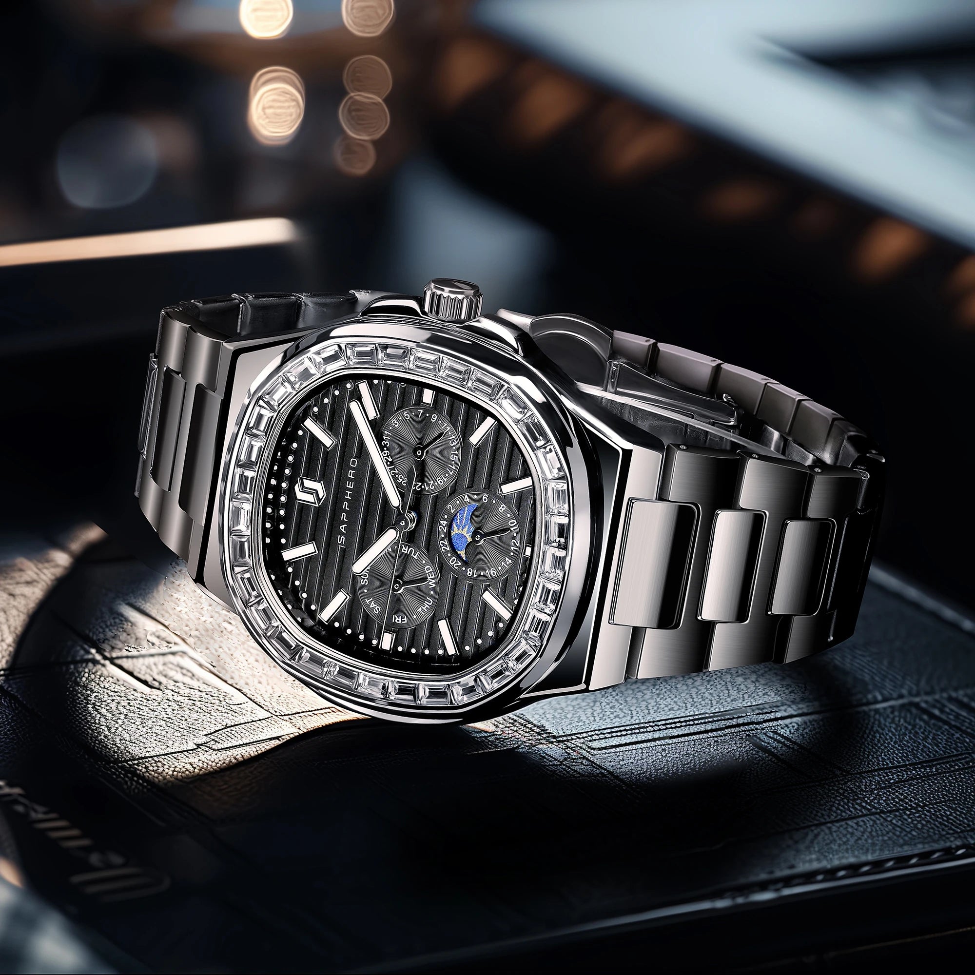 SAPPHERO Relógios masculinos moda relógios de quartzo relógios de aço inoxidável para homens presentes de luxo