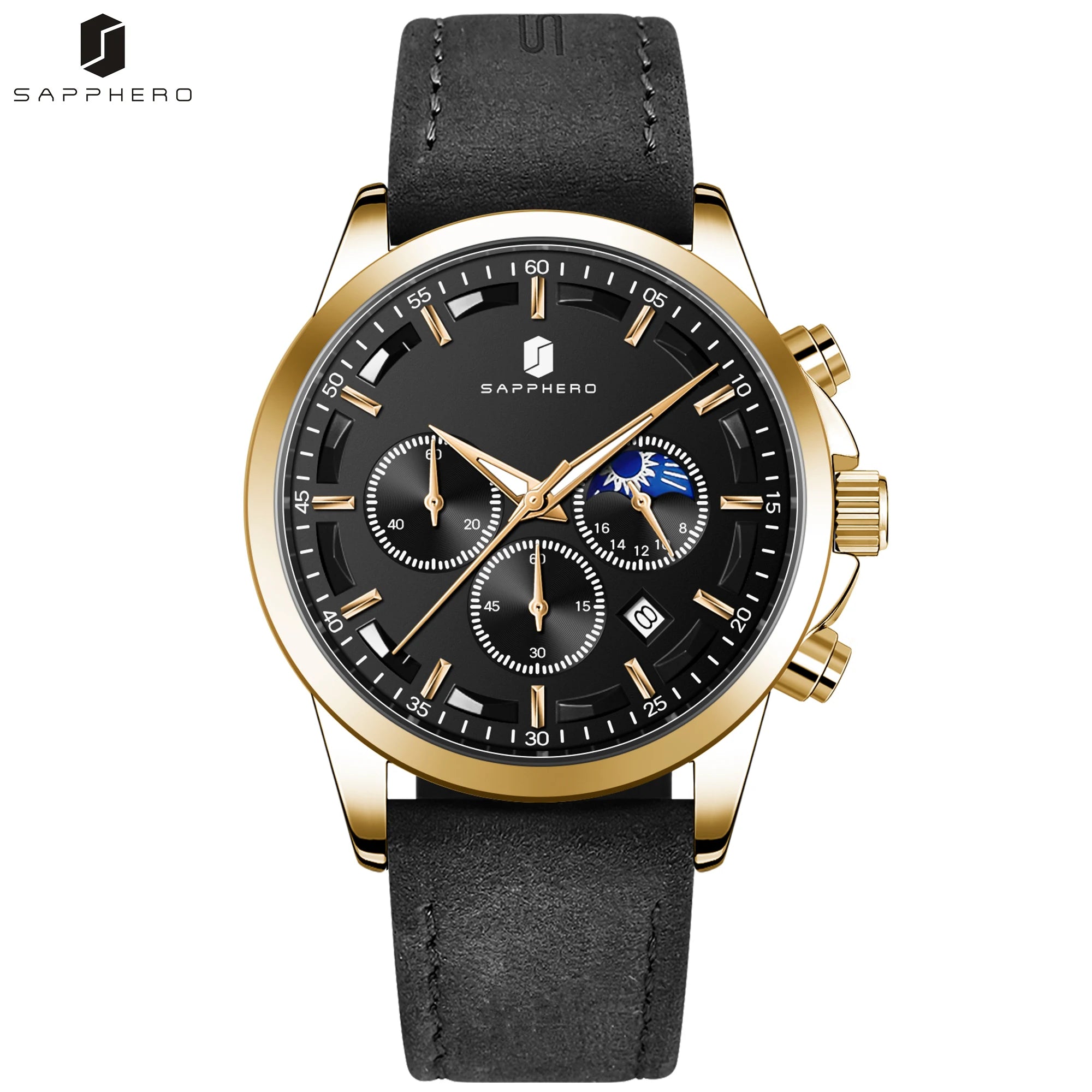 Sapphero relógios de negócios masculinos pulseira de couro esportes casual quartzo relógio masculino clássico à prova dwaterproof água 5atm relógio de pulso