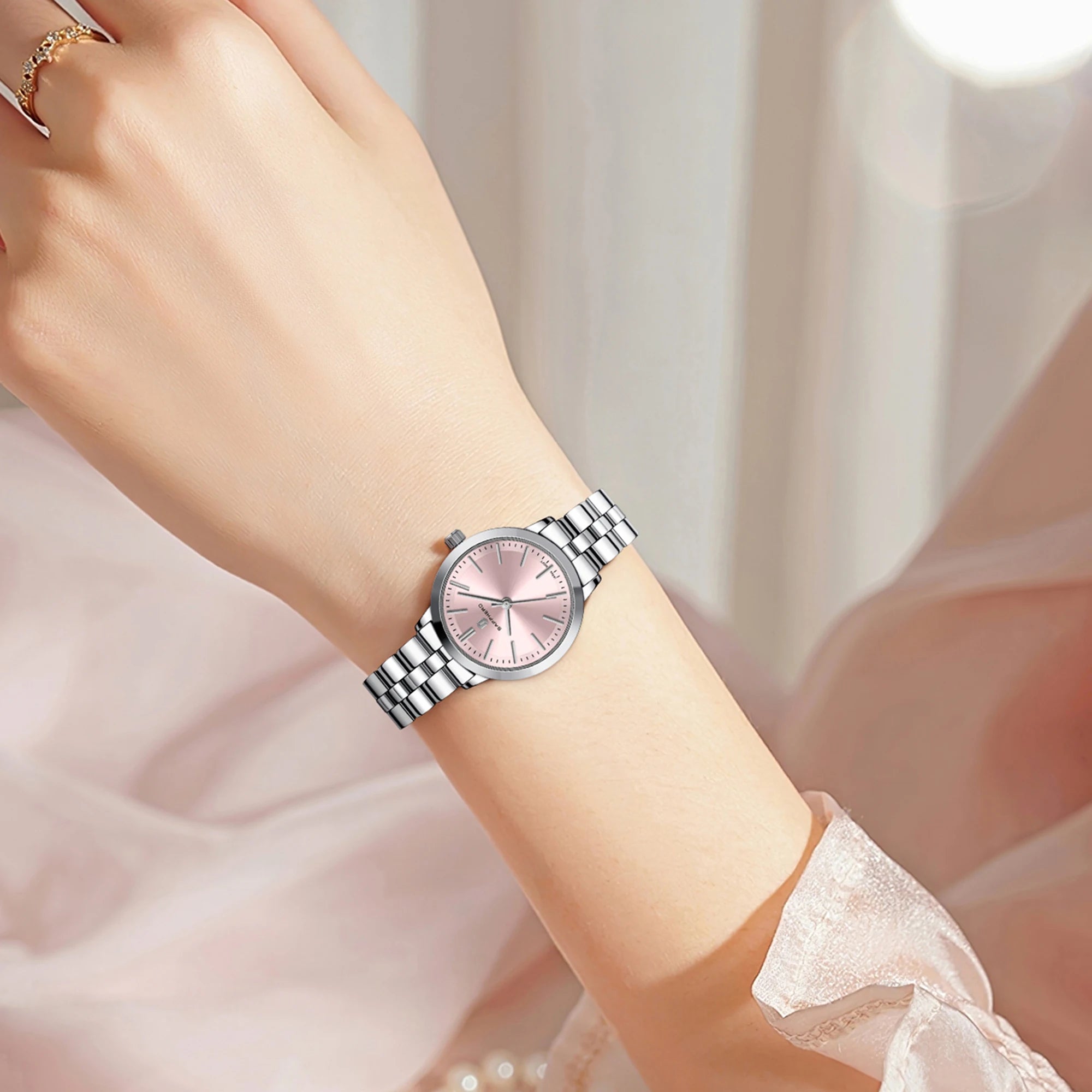 Sapphero elegante relógio feminino japão movimento à prova dwaterproof água relógio de presente do feriado relógio de pulso esportivo pulseira de aço inoxidável