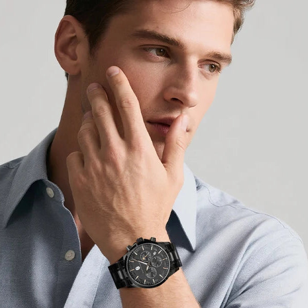 SAPPHERO Relógios de negócios masculinos pulseira de aço inoxidável exibição de data e função cronógrafo relógio masculino à prova d'água relógio de ouro rosa