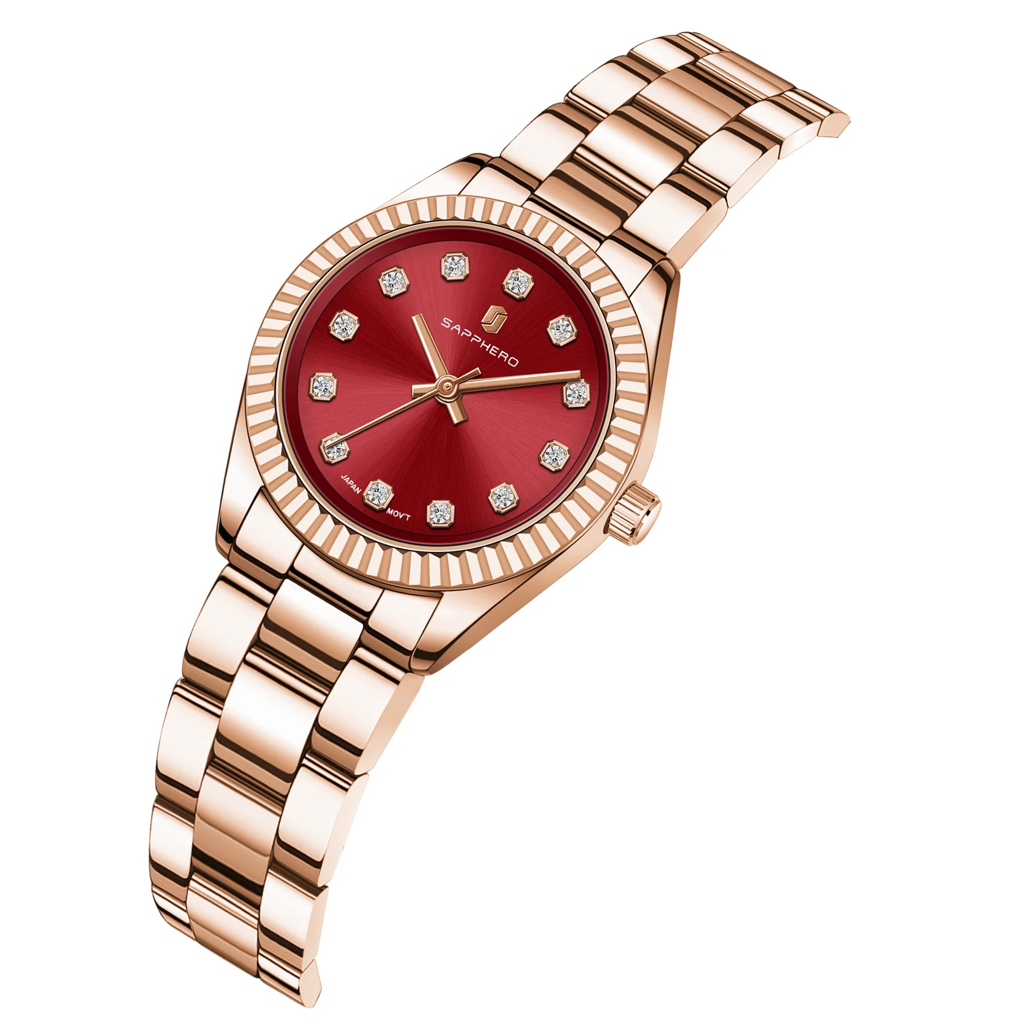 Sapphero elegante relógio de quartzo feminino movimento japão 5atm à prova dwaterproof água luxo rosa ouro relógio feminino luz luxo relógio feminino