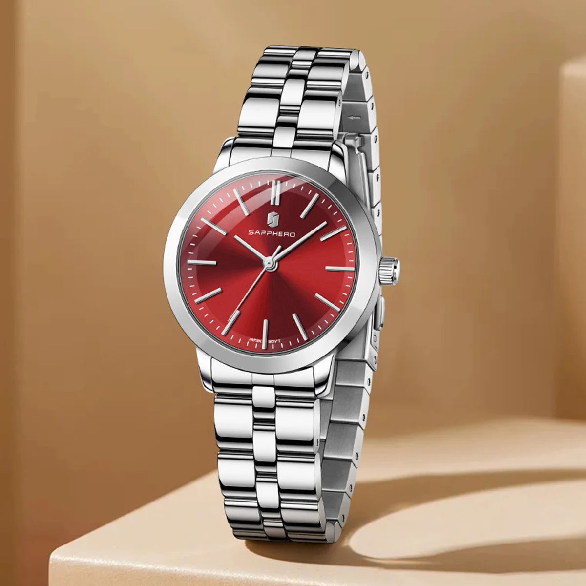 Sapphero elegante relógio feminino japão movimento à prova dwaterproof água relógio de presente do feriado relógio de pulso esportivo pulseira de aço inoxidável