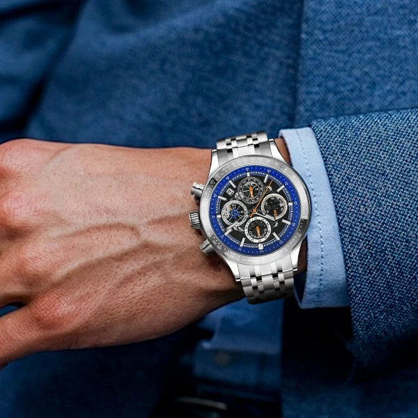 Sapphero moda masculina relógio de quartzo estilo mecânico 50m à prova dwaterproof água data cronógrafo relógio presente para homem