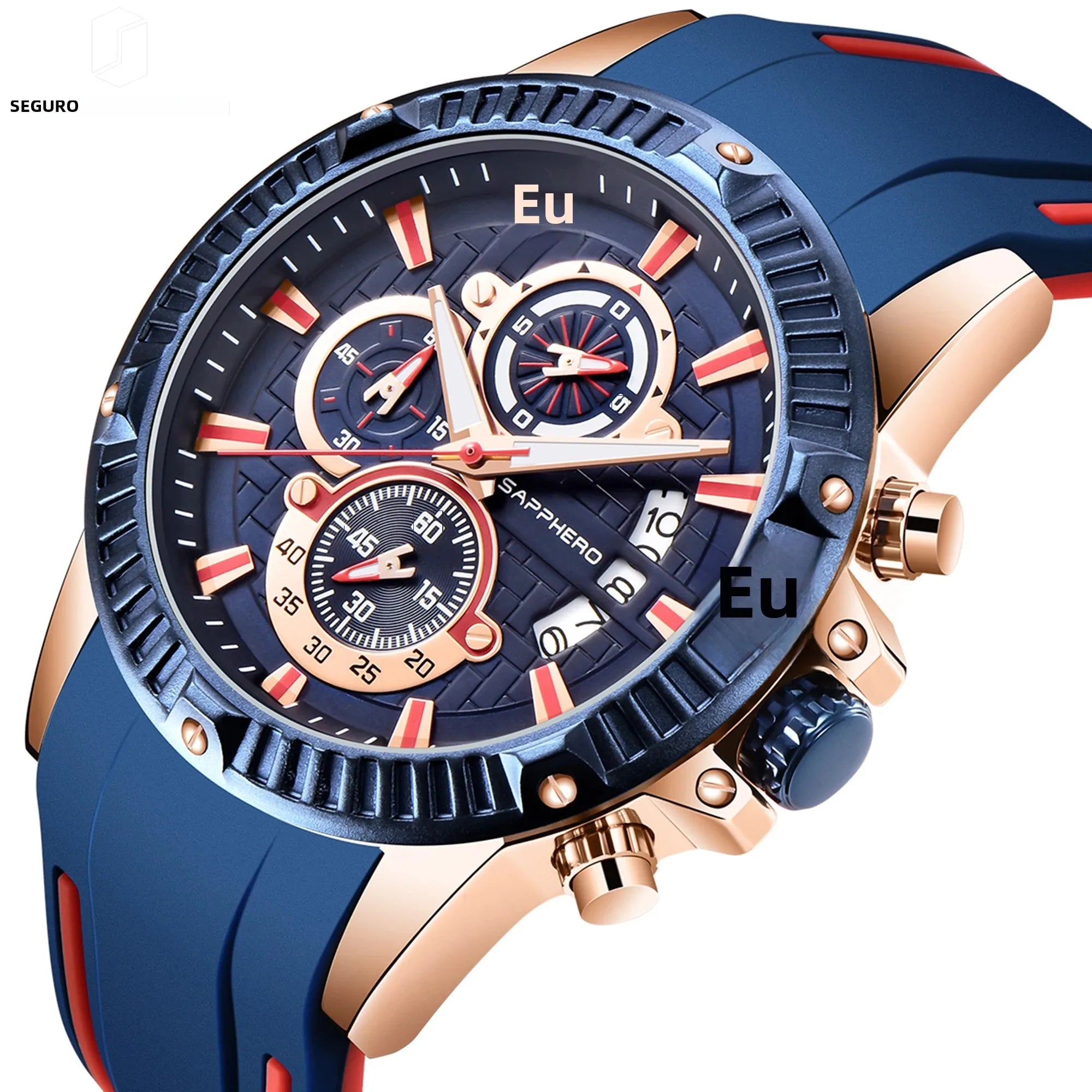 Sapphero relógio de quartzo masculino, relógio esportivo à prova d'água com pulseira de silicone, relógio militar de marca de luxo, presente, relógio preciso