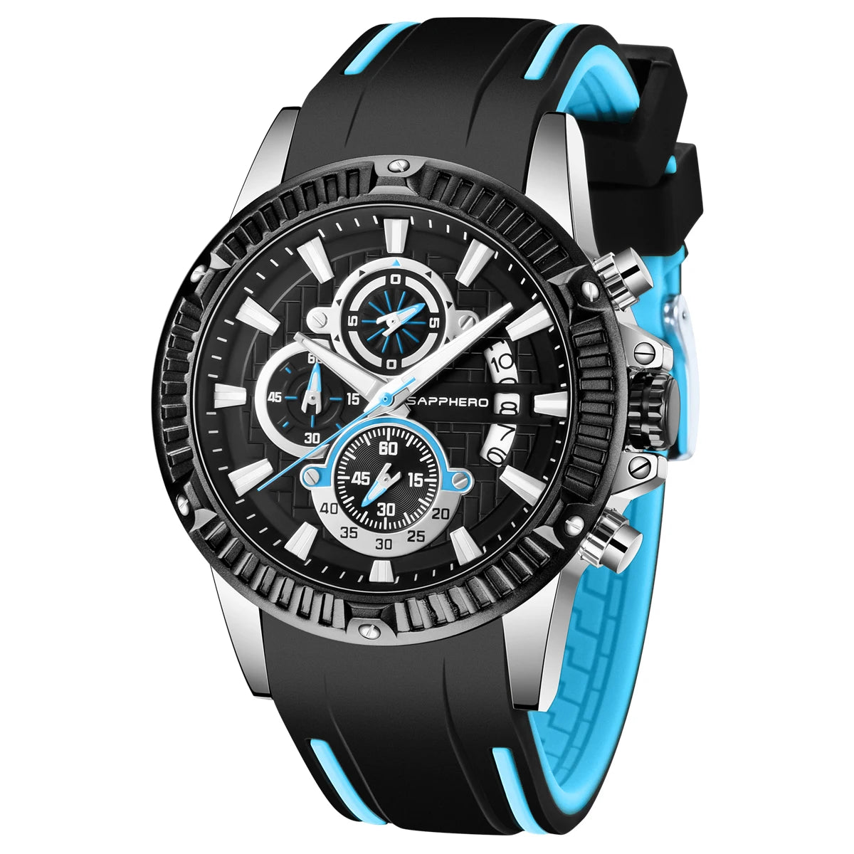 Sapphero relógio de quartzo masculino, relógio esportivo à prova d'água com pulseira de silicone, relógio militar de marca de luxo, presente, relógio preciso