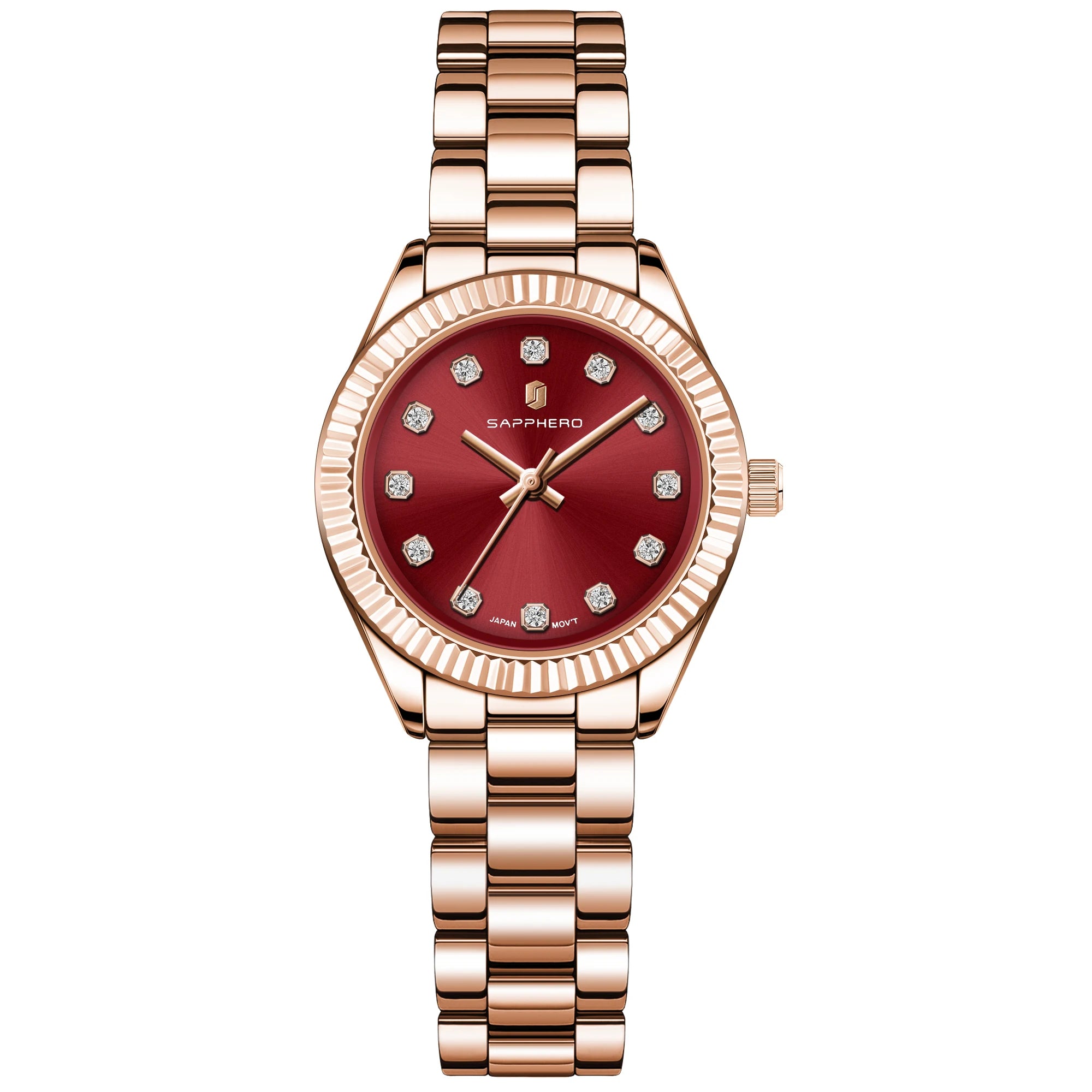 Sapphero elegante relógio de quartzo feminino movimento japão 5atm à prova dwaterproof água luxo rosa ouro relógio feminino luz luxo relógio feminino