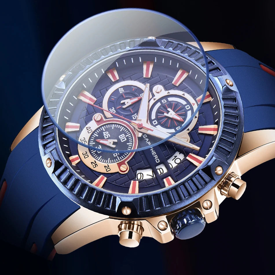 Sapphero relógio de quartzo masculino, relógio esportivo à prova d'água com pulseira de silicone, relógio militar de marca de luxo, presente, relógio preciso