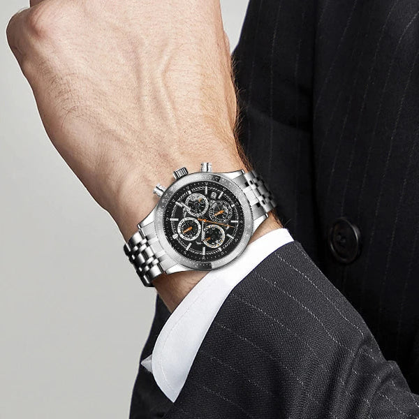 Sapphero moda masculina relógio de quartzo estilo mecânico 50m à prova dwaterproof água data cronógrafo relógio presente para homem