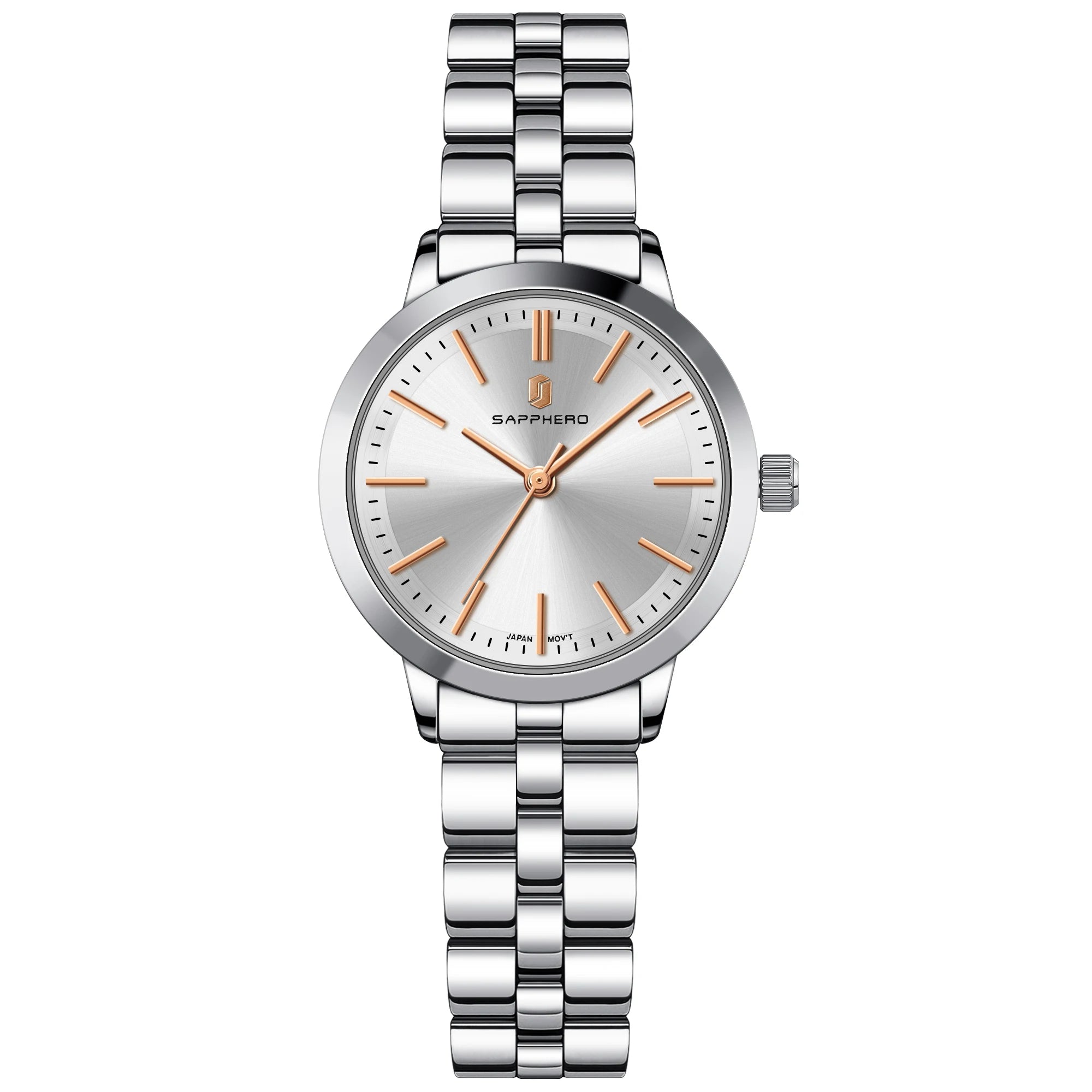 Sapphero elegante relógio feminino japão movimento à prova dwaterproof água relógio de presente do feriado relógio de pulso esportivo pulseira de aço inoxidável