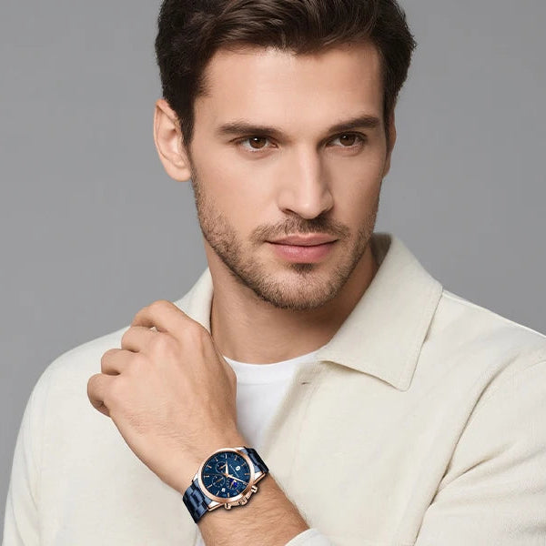 SAPPHERO Relógios de negócios masculinos pulseira de aço inoxidável exibição de data e função cronógrafo relógio masculino à prova d'água relógio de ouro rosa